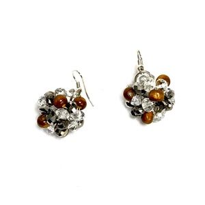 Ball of clear silver & amber earrings
